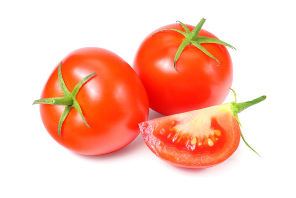 fresh tomatoes with slices isolated on white background  - Foto, Imagem