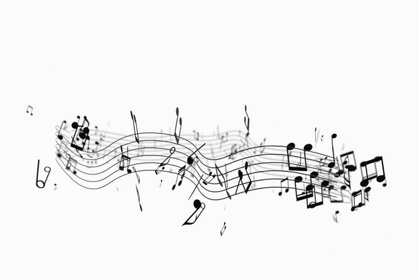Notas de música negra con fondo blanco, representación 3d
. - Foto, Imagen