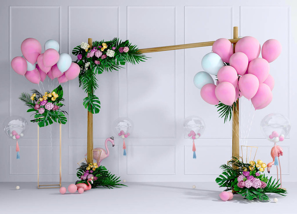 3D-Render Weihnachtsdekor, rosa Farbe Luftballons - Foto, Bild