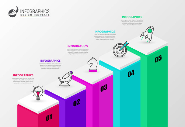 Infographic design template. Creative concept with 5 steps - Vektor, Bild