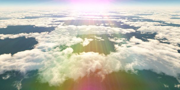 above clouds sun ray, 3d rendering - Photo, Image