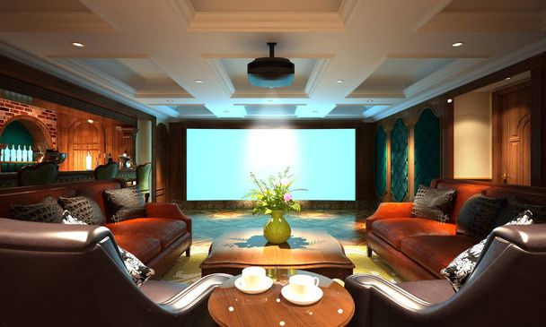 3D renderizado de sala de cine en casa - Foto, Imagen