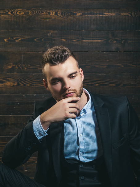 thoughtful man in business dress code jacket. Man in classic suit shirt. Business confident. Portrait of handsome serious male model. Ambition and individuality, success. office life. he has problem - Foto, Bild
