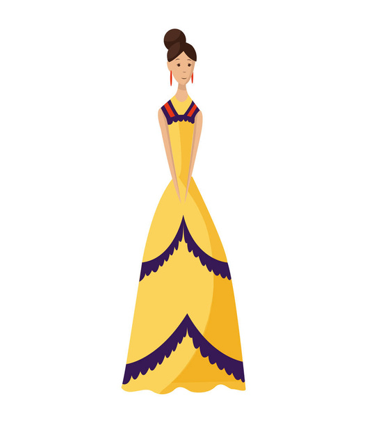 Reneszánsz ruházat vektor nő karakter középkori divat vintage ruha. Történelmi királyi ruha illusztráció. Barokk emberek művészi jelmezben elszigetelt fehér háttér - Vektor, kép