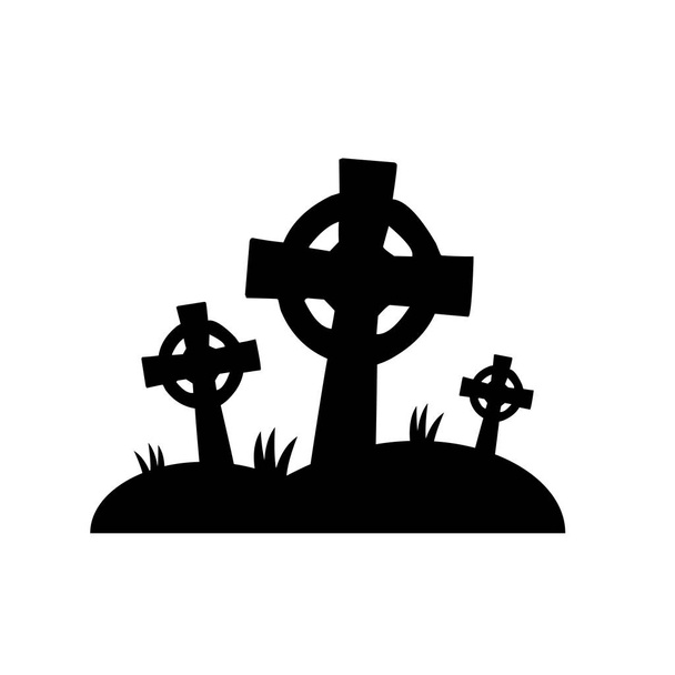 Кельтські хрести ізольовані на білому хресті. Силуетна кельтська ікона надгробків. Концепція Хелловін. символ. Векторний стовп - Вектор, зображення