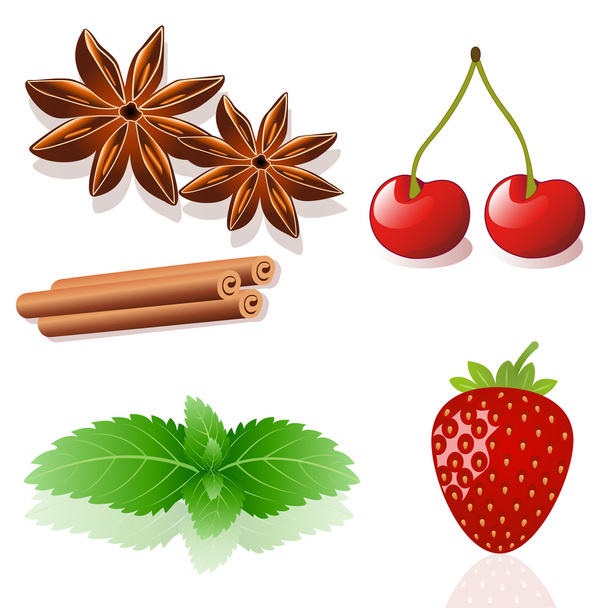a set of strawberry, cherry, mint, cinnamon, anise - Vector, Image