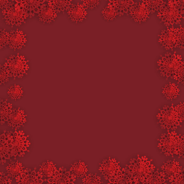 Red Christmas Frame with Paper Snowflakes Composition Border - Vector, afbeelding