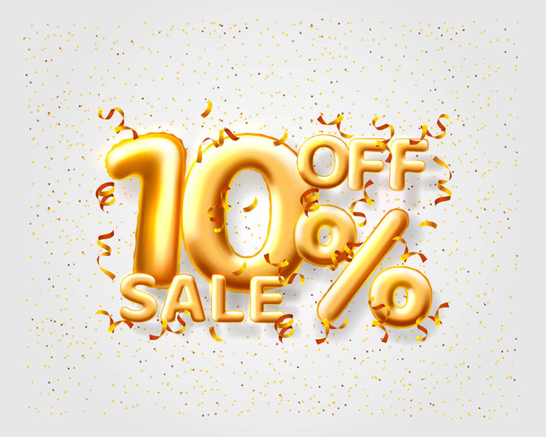Sale 10 off ballon number on the grey background. - Vector, imagen