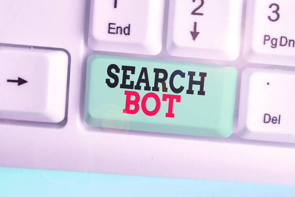 Konceptualne pismo ręczne pokazujące Search Bot. Biznesowe zdjęcie pokazujące program, który uruchamia zautomatyzowane zadania przez Internet lub sieć. - Zdjęcie, obraz