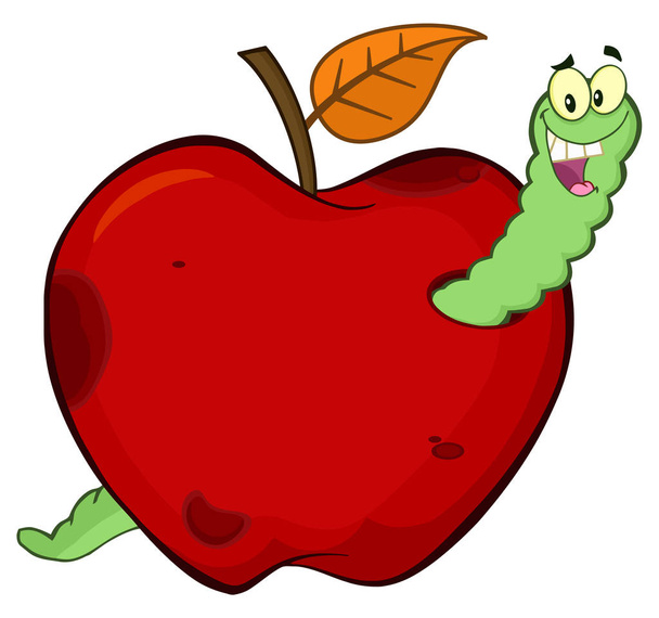Fruit rouge pourri de pomme avec dessin animé de feuille
 - Vecteur, image