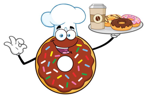 Chocolate Donut Caráter de mascote de desenhos animados
  - Vetor, Imagem
