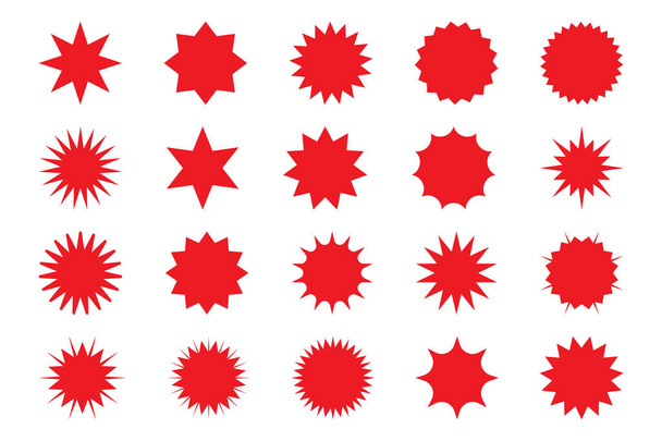 Retro stars, sunburst. Red beams firework. Design elements. Best for sale sticker, price tag, quality mark. Flat vector illustration Isolated on white background. - Vector, Image