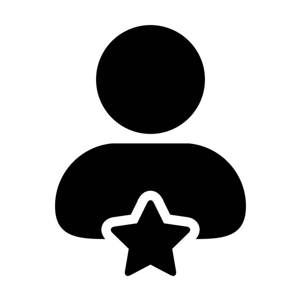 Success icon vector with star male user person profile avatar symbol for rating in a glyph pictogram illustration - Vector, Image