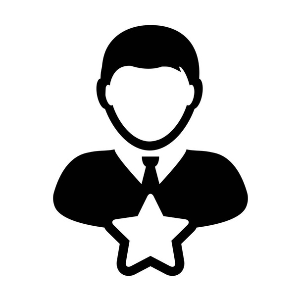 Αγαπημένο διάνυσμα εικονίδιο με αστέρι αρσενικό πρόσωπο προφίλ avatar σύμβολο για την αξιολόγηση σε ένα εικονόγραμμα glyph εικόνα - Διάνυσμα, εικόνα