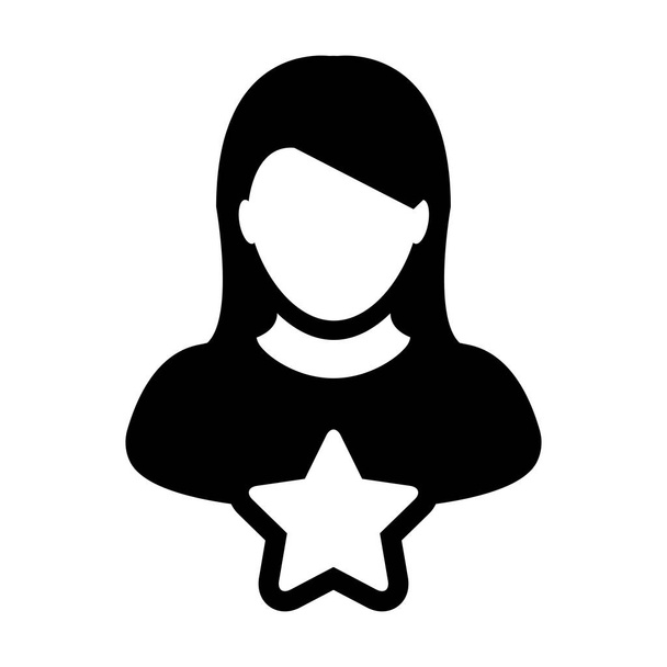 Εικονίδιο πίστης διάνυσμα με αστέρι γυναίκα πρόσωπο προφίλ avatar σύμβολο για την αξιολόγηση σε ένα εικονόγραμμα glyph εικόνα - Διάνυσμα, εικόνα