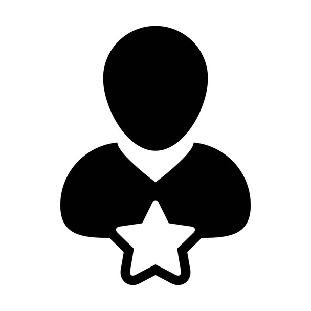 Star icon vector male user person profile avatar symbol for rating in a glyph pictogram illustration - Vector, Image