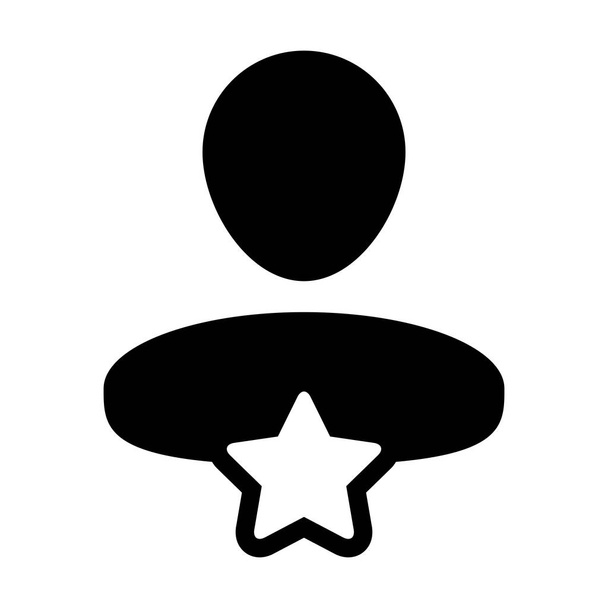 Designation icon vector with star male user person profile avatar symbol for rating in a glyph pictogram illustration - Vector, Image