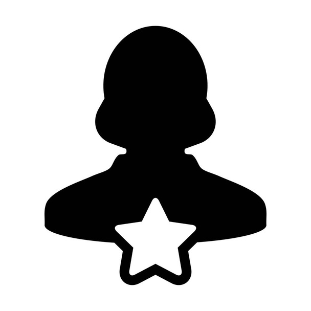 Icono de clasificación vector con estrella de usuario femenino perfil avatar símbolo para la calificación en un pictograma de glifo ilustración
 - Vector, imagen