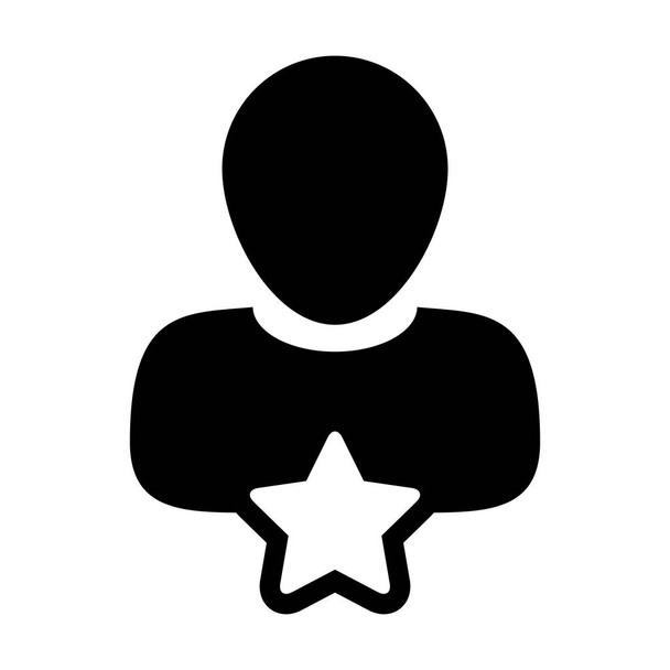 Star icon vector male user person profile avatar symbol for rating in a glyph pictogram illustration - Vector, Image