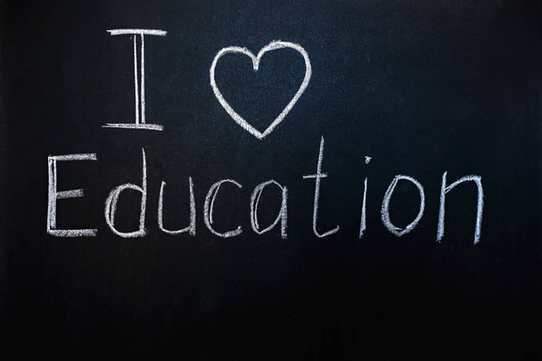 I love education. chalk board in school. White chalk on the school blackboard - Photo, Image