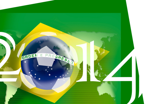Brazilië vlag voor de 2014 fifa world championship met een wereldkaart fifa soccer - Foto, afbeelding
