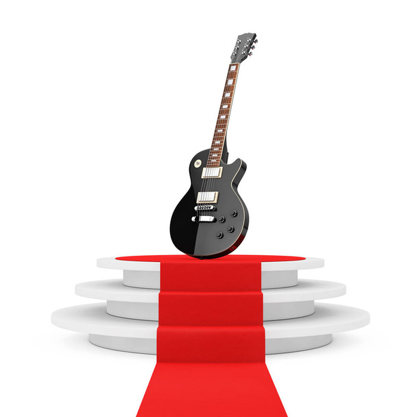 Piękny czarny gitara elektryczna w stylu retro na okrągły biały  - Zdjęcie, obraz