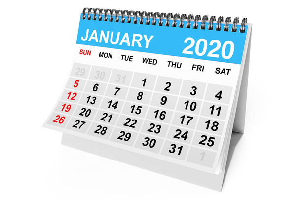 2020 Jahr Januar-Kalender. 3D-Darstellung - Foto, Bild