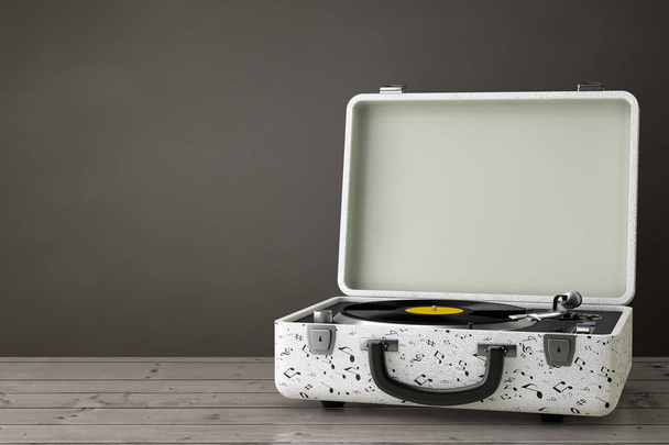 Table tournante portable de lecteur de musique de style vintage dans le boîtier blanc. 3d
  - Photo, image