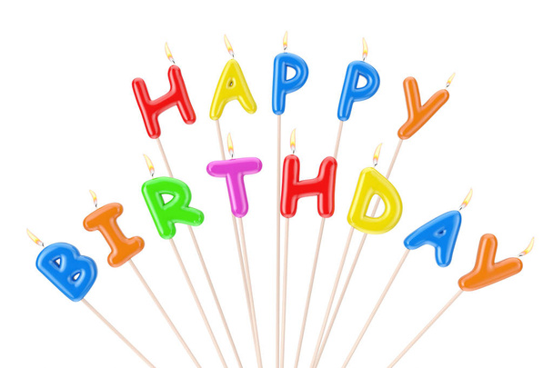 Signo de letras de velas de cumpleaños feliz colorido. Renderizado 3d
 - Foto, imagen