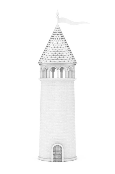 weißer fantastischer Burgturm. 3D-Darstellung - Foto, Bild