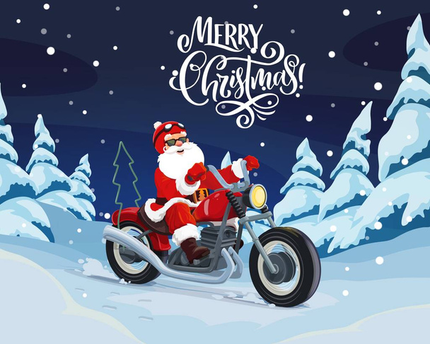 Santa montar en moto para entregar regalos de Navidad
 - Vector, imagen
