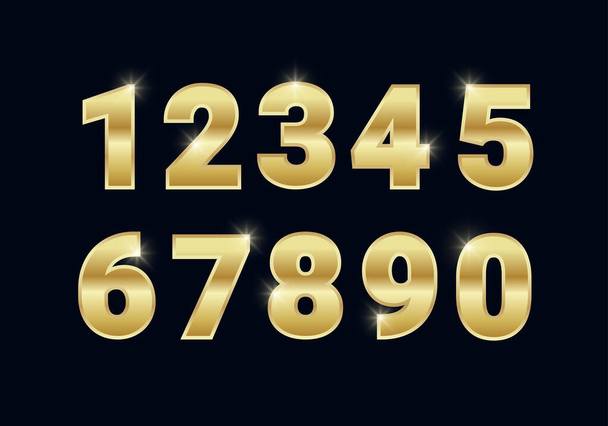 Σετ χρυσαφένιων μεταλλικών αριθμών - Διάνυσμα, εικόνα