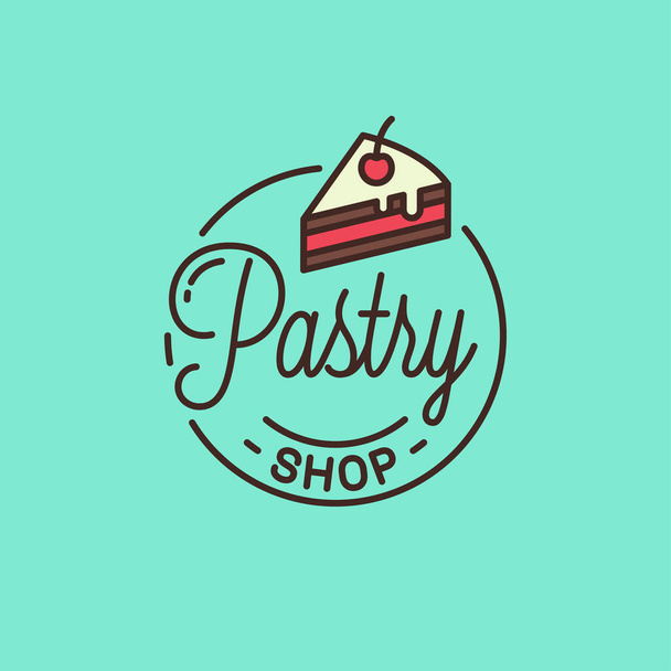 Pastry shop logo. Round linear of cake dessert - ベクター画像