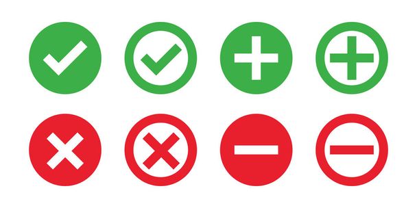 Check mark cross red green isolated vector icons. Flat illustrat - Vector, Image