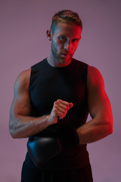 Portrait of a handsome fit muscular boxer man standing - Zdjęcie, obraz