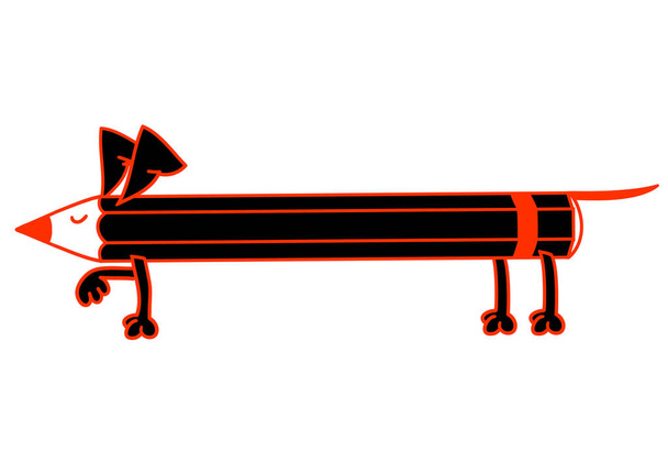 Ceruza formájában egy kutya csinál egy stand. Vektor illusztráció elszigetelt fehér háttér, logó, póló design. - Vektor, kép