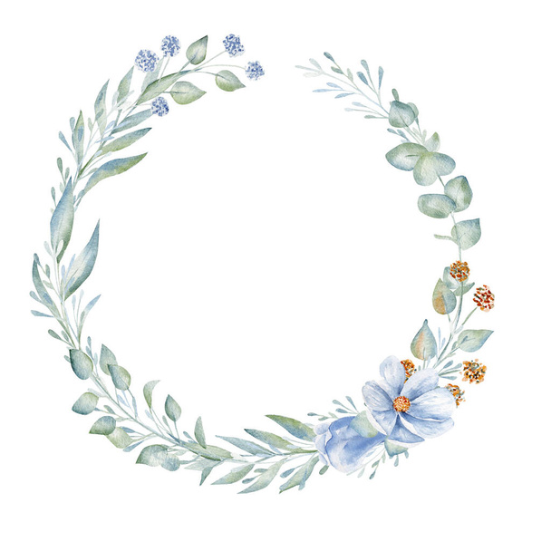 Illustration d'aquarelle de cadre de couronne florale dessinée à la main vide
 - Photo, image