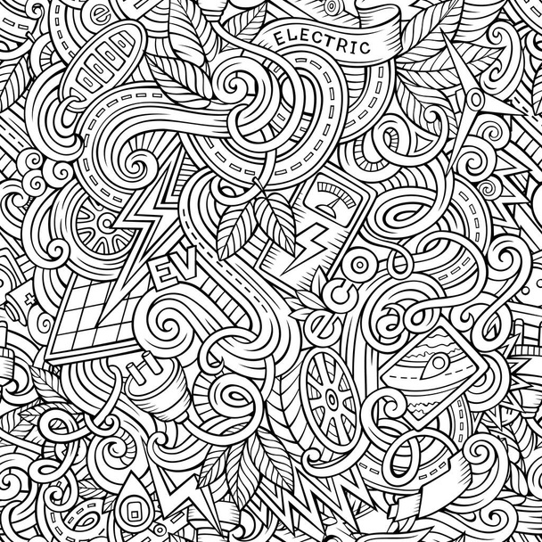 Κινουμένων σχεδίων χαριτωμένο doodles χέρι συρμένο ηλεκτρικό όχημα χωρίς ραφή πρότυπο - Φωτογραφία, εικόνα
