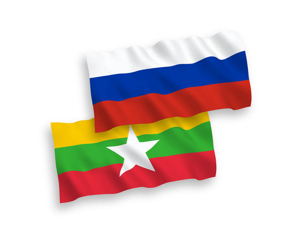 Drapeaux du Myanmar et de la Russie sur fond blanc
 - Vecteur, image