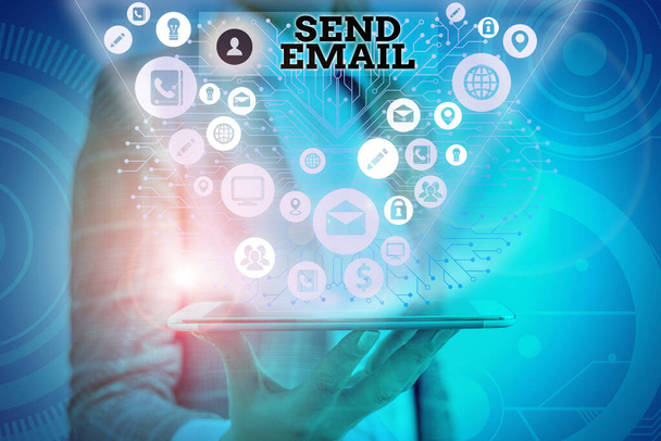 Conceptual hand writing showing Send Email. Business photo text the system for using computers to send messages over the internet. - Φωτογραφία, εικόνα