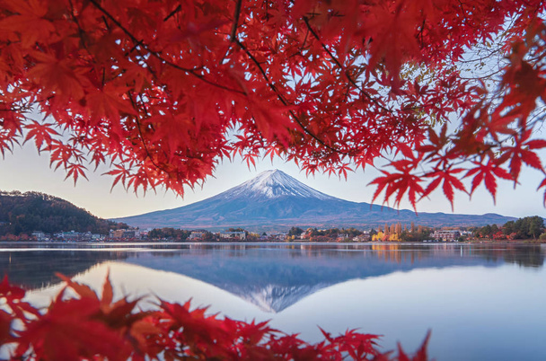 Φούτζι βουνό με κόκκινα φύλλα σφενδάμου ή φυλλώματα πτώση σε πολύχρωμα  - Φωτογραφία, εικόνα
