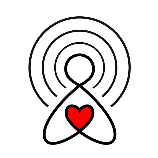 Liebe per Internet-Zeichen. Ikone des Spenders, eines freiwilligen Philanthropen. handgezeichnete Vektor-Illustration isoliert auf weiß, Logo, T-Shirt-Design - Vektor, Bild