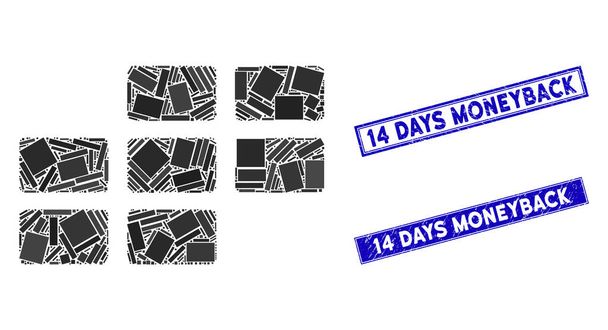 カレンダーグリッドモザイク・グランジ・レクタングル14日間の返金通常切手 - ベクター画像