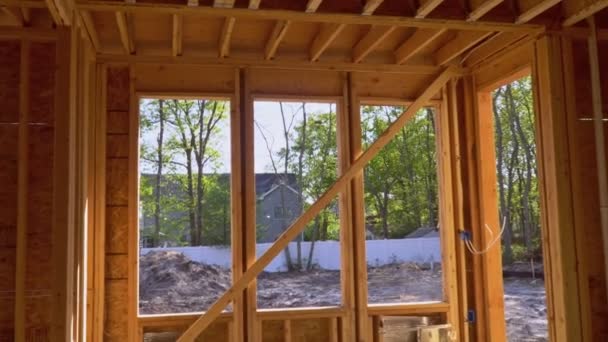 Interior framing beam of new house under construction home framing - Footage, Video