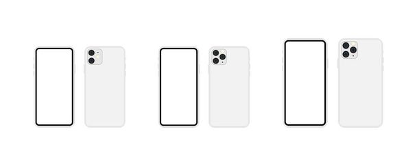 Nowy model smartfona 2019 pusty ekran. Smartfon model 11, 11 pro, 11 pro max w srebrnej makiecie. Wektor Eps 10 - Wektor, obraz