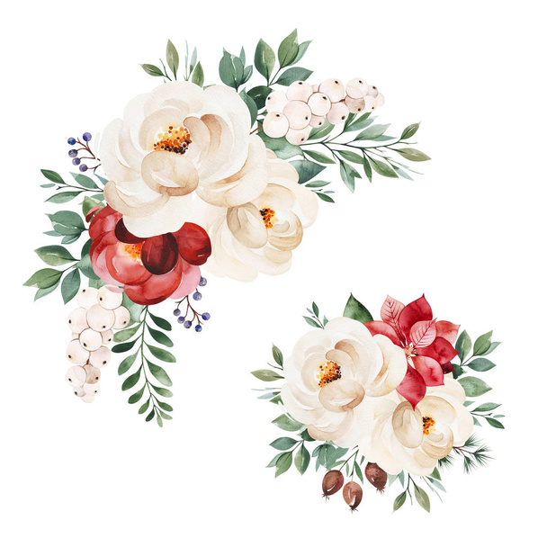 Рука намальовані квіткові елементи для різдвяної листівки або друку
 - Фото, зображення