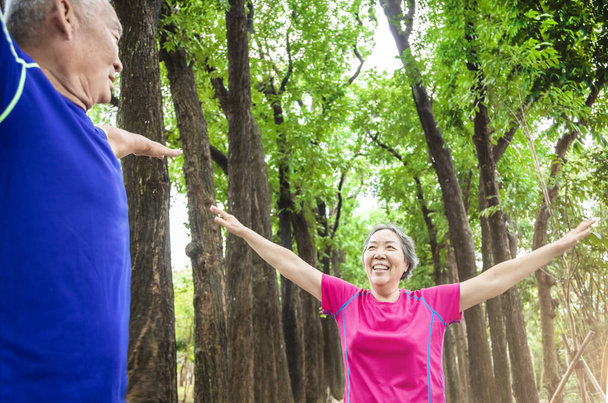 šťastný asijský starší pár cvičení venku - Fotografie, Obrázek