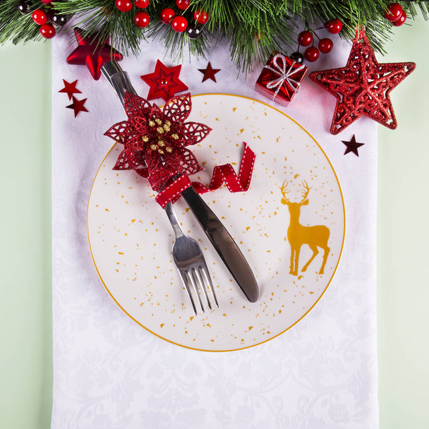 Christmas dinner background with rustic decorations - Photo, image