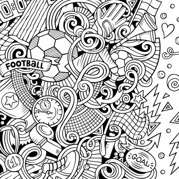 Cartoon doodles Cadre de football. Art linéaire, avec beaucoup d'objets de fond
 - Photo, image
