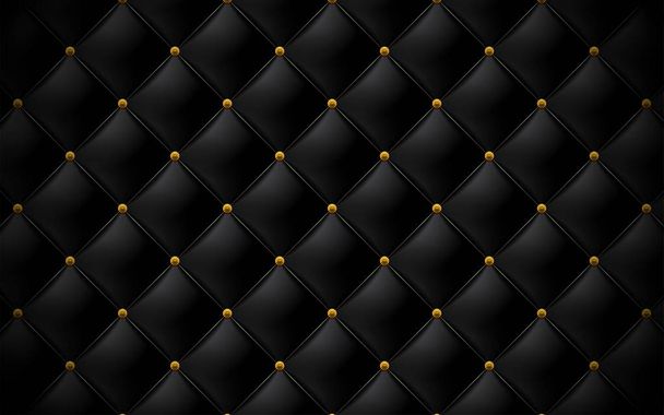 Vector abstract upholstery or matte black leather texture sofa background and antique bronze nails for antique furniture decoration flower head pattern (close up) - Vector, Image